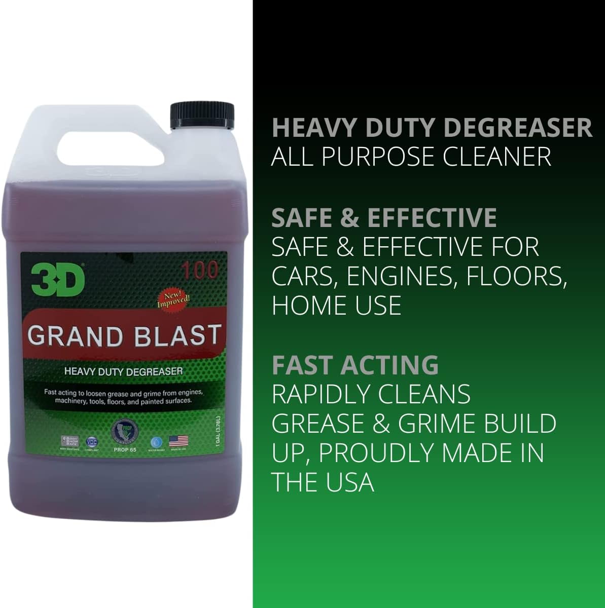3D Grand Blast Engine Degreaser – Heavy Duty Biodegradable Cleaner for Engines, Wheels, Exhausts & More – Fast-Acting, Non-Staining – Made in USA – 1 Gallon