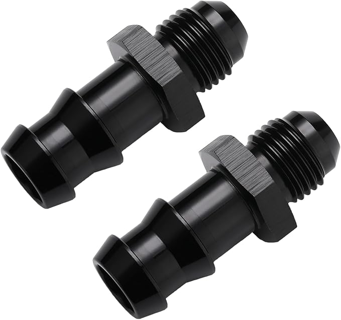 6AN Male Flare to 1/2 Hose Barb Straight Fitting Adapter Aluminum Black 2PCS