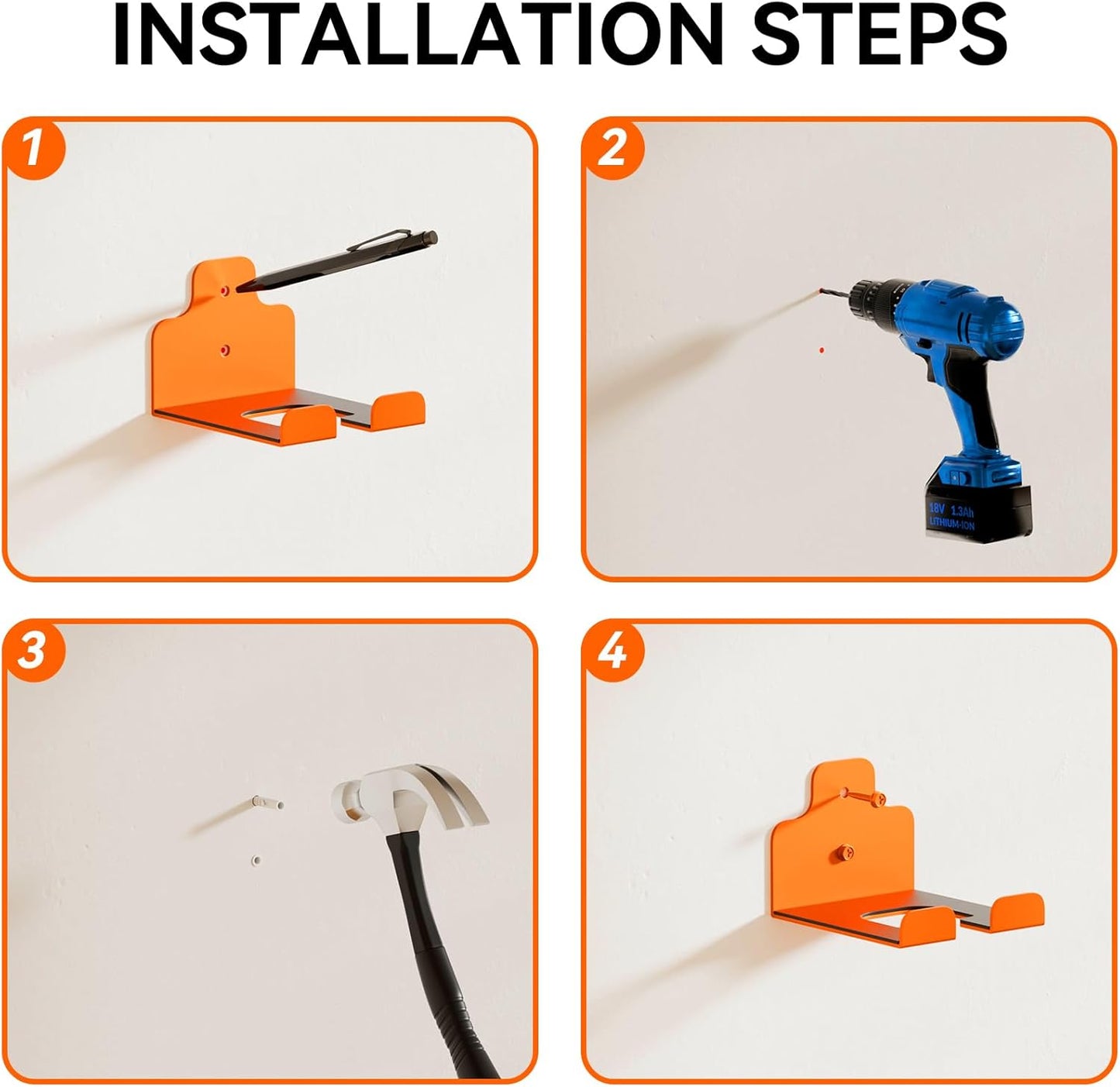 Garage Organizer Trimmer Rack, Garden Power Tool Hanger Weed Whackers Holder Wall Mounted for Grass Trimmer, Hedge Trimmer, Garage Trimmer, Garden Tools,3 Pack(Orange)