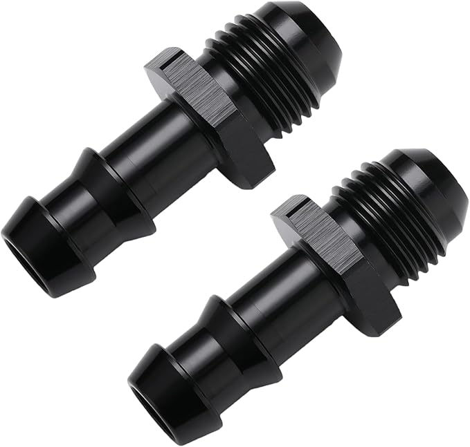 6AN Male Flare to 3/8 Hose Barb Straight Fitting Adapter Aluminum Black 2PCS