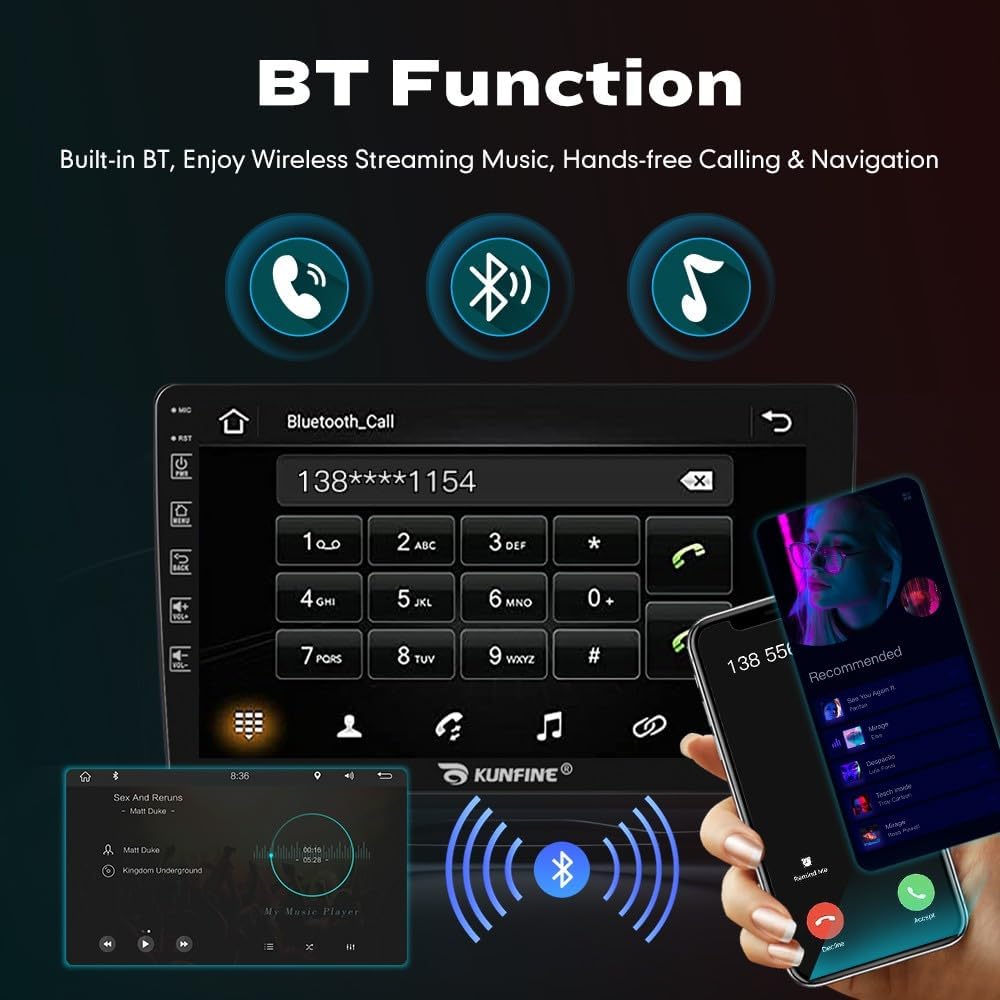 Kunfine Car Android Navigation Stereo GPS Radio Reverse Camera Display 9" IPS Touchscreen Headunit Tablet Pad Media Player for Peugeot 301 2013-2022, if Applicable Quad Core 1G+16G Matte Black