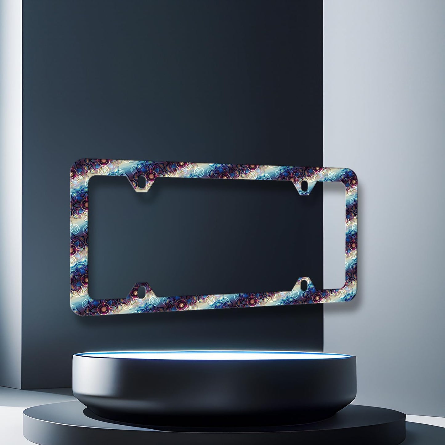 Blue Purple Mandala Flowers License Plate Frame Boho Floral License Plate Holder Colorful License Plate for Car Decoration Stainless Steel Car Accessory with Screws Men Women 12.3" x 6.3"