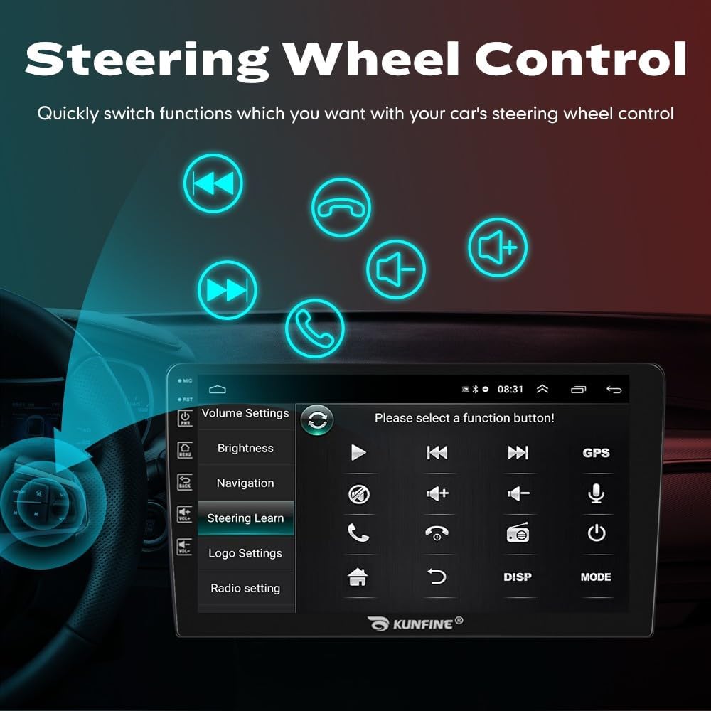 Kunfine Car CarPlay Android Auto Navigation Stereo GPS Radio Reverse Camera Display 9" IPS Touchscreen Headunit Tablet Pad Media Player For Peugeot 301 13-22 if Applicable Octa Core 4G+64G Matte Black