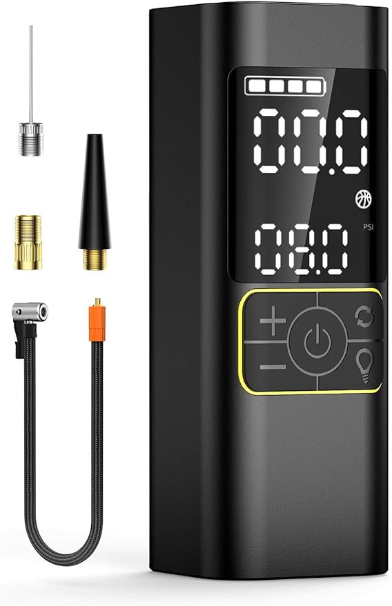 Tire Inflator Portable Air Compressor for Car, Bicycle, Motorcycle, Ball, with Tire Pressure Gauge and Storage Bag
