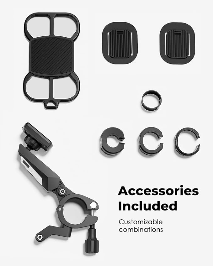 Viozon Bike Phone Holder - Motorcycle Phone Mount, Compatible for 4.7-7.2" Phones, Quick Lock, Shock-Absorbing Spring Arm, 360-Degree Rotation, for Mountain, Dirt, E-Bikes