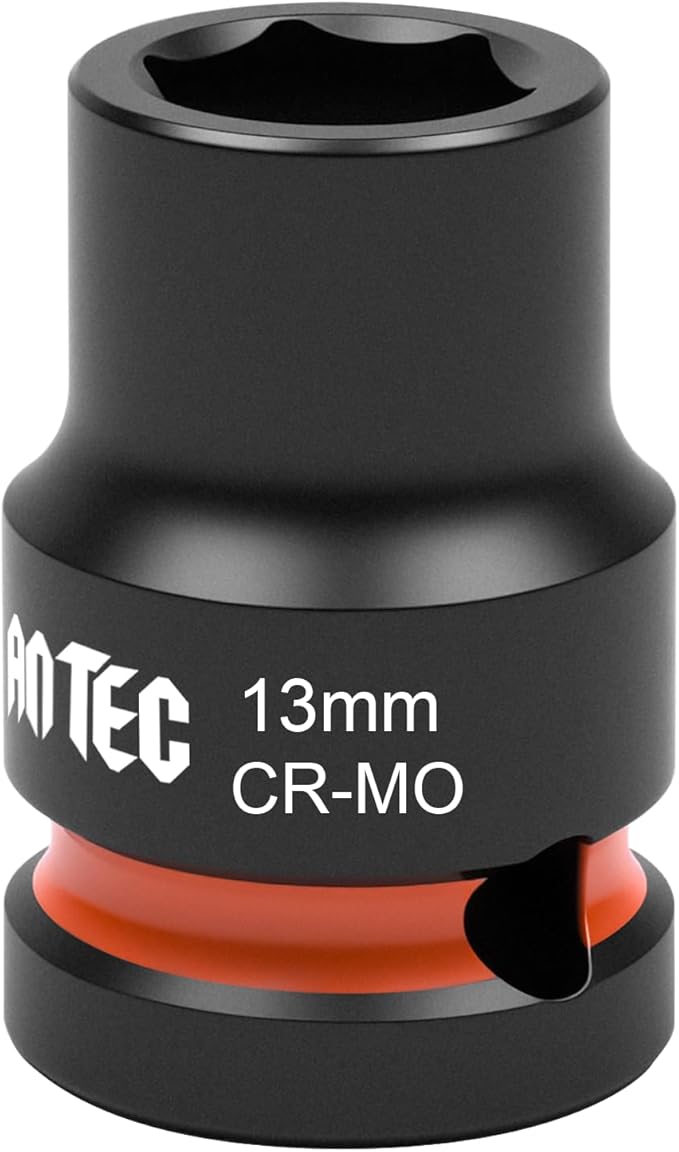 1/2 Inch Drive - 13mm Shallow Impact Socket with Anti-Rounding 6 Point Design, Heat-Treated Cr-Mo Steel, Automotive, Truck Maintenance, Heavy Equipment Repair