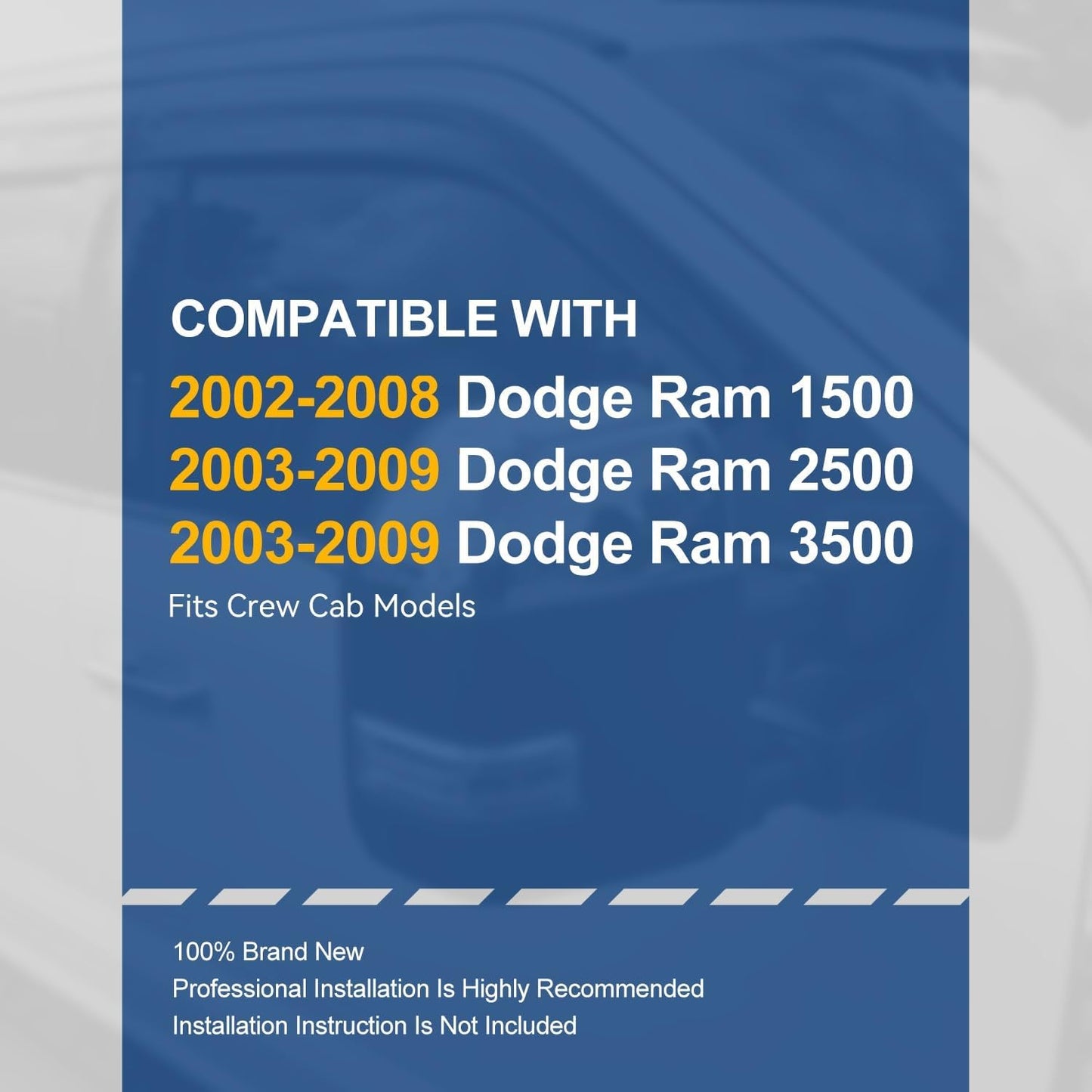 Auto Dynasty 4Pcs Carbon Fiber Pattern Window Visors Compatible with 2002-2009 Dodge Ram 1500 2500 3500 Crew Cab, Tape-On Front & Rear Window Deflectors Rain Guards Sun Side Vent Shade, Glossy Black