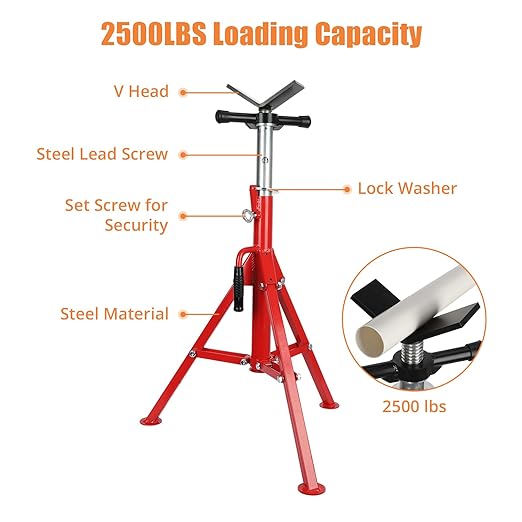 Towallmark Heavy-Duty Pipe Jack Stand, 28''-52'' Adjustable Folding Pipe Stand, 2500 lbs Load Capacity, Ideal for Welding, Automotive, and Construction Projects