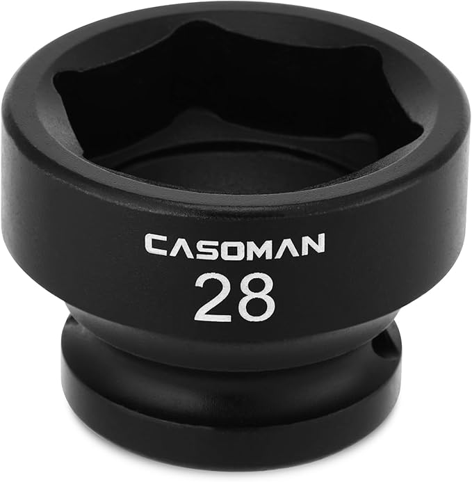 CASOMAN 1/2" Drive 28mm Stubby Impact Socket Set, 6-Point, 1.1" Length, CR-MO, Metric