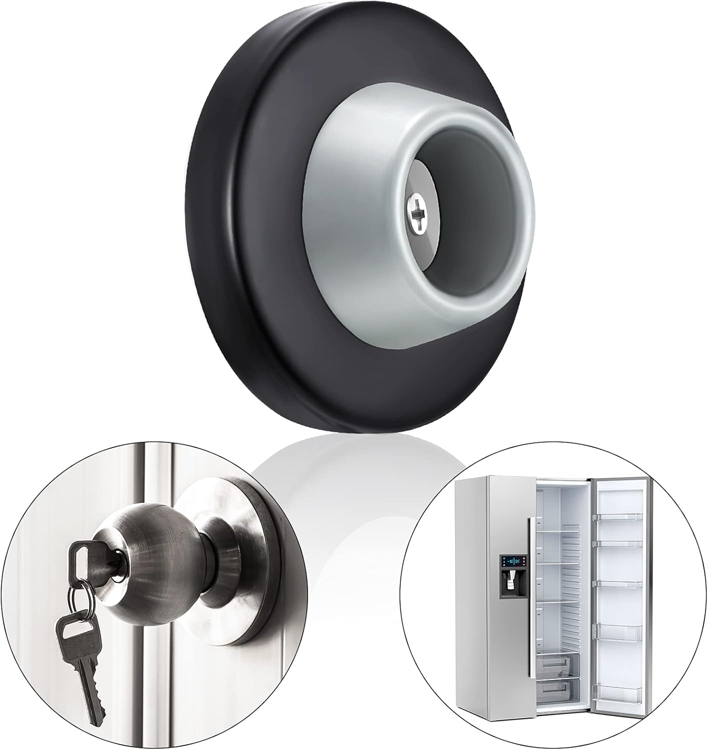 Blulu Concave Wall Door Stopper Door Bumper Stainless Steel Wall Protector Flush Bumper with Grey Rubber Concave Knob Cover Stopper(Black,4 Pieces)