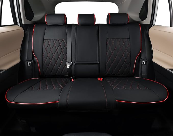 EKR Rav4 Seat Covers Custom Fit for Toyota Rav4 2019 2020 2021 2022 2023 2024 2025 LE,XLE,XLE Premium,Limited, Leather Truck Seat Cover Full Set for SUV,Faux Leather(Black with Red Piping)