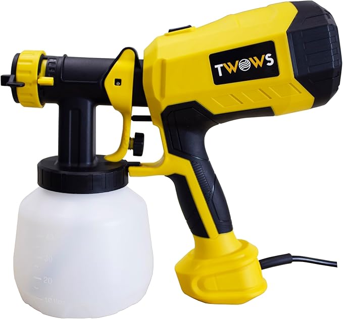 TWOWS, Paint Sprayer, 600W, HVLP Paint Gun, with 1200Ml Container, Cleaning & Viscosity Cup,4 Copper Nozzles and 3 Patterns, for House, Walls, Furniture, Carbinets, Fence, Door etc, Easy to Clean.