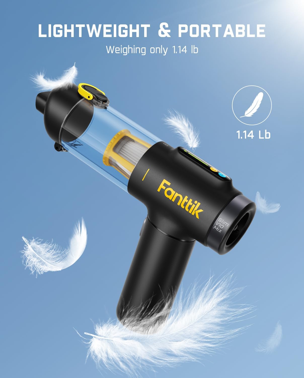 Fanttik Slim V10 Mix Cordless Car Vacuum, 4 in 1 Handheld Air Duster, Color Smart LED Display, 16kPa Suction Power, Cordless Portable Mini Keyboard Vacuum for Car, Office Desk