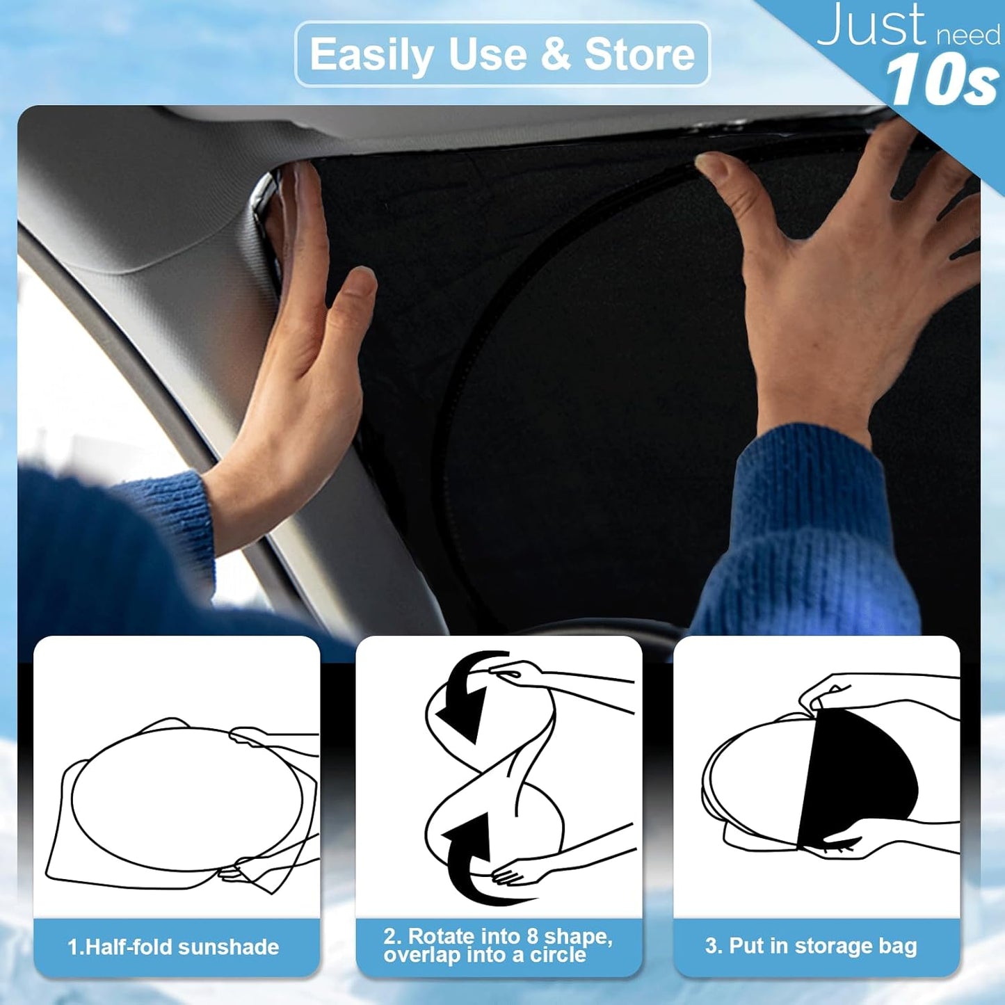 for 2022-2024 2025 Audi A3 Sun Shade Windshield Cover, Car Sunshades for Front Windows Shield Custom Fit A3 Sedan/A3 Quattro/RS3/Cabriolet/S3 Sun Visor Protector Blocks UV Rays Car Accessories