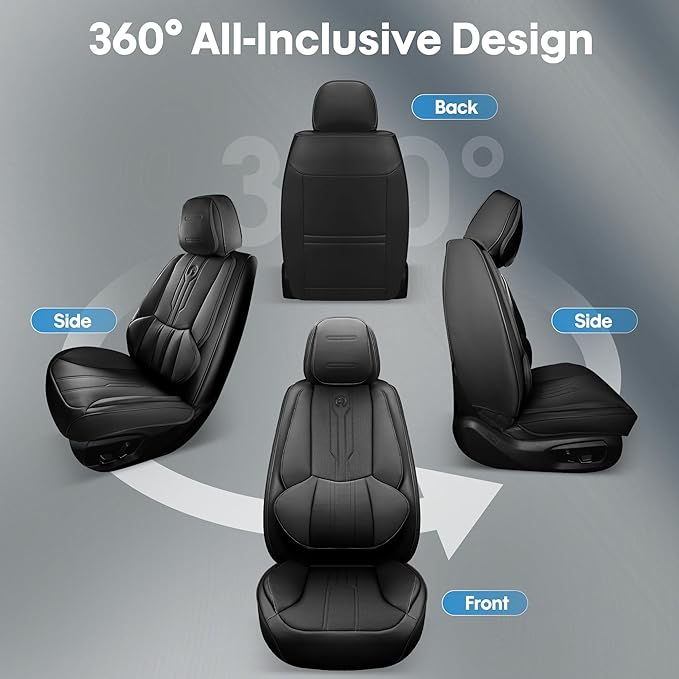 Car Seat Covers Custom Fit for Ford F150 2009-2026, Faux Leather Seat Cover Set for 2017-2026 F250 F350 F450, Accomodating Regular Cab Super Cab Super Crew Pickup Truck Cushions (Black, Front Seat)