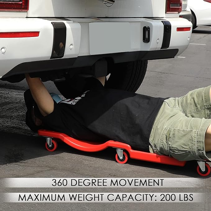 DNA MOTORING 36" L X 17" W x 4.25" H Vehicle Repair Low Profile Automotive Creeper w/Padded Headrest, Red, TOOLS-00201