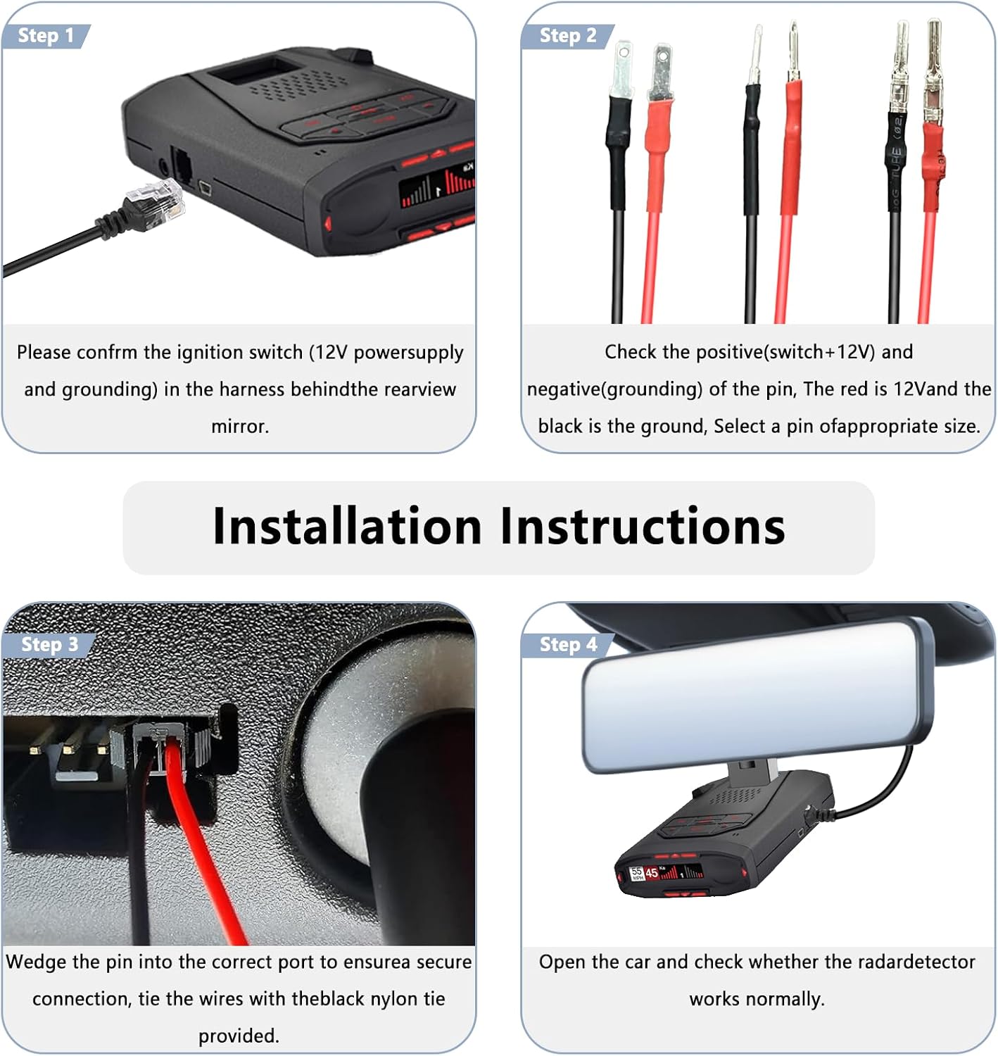 13.8" Radar Detector Hardwire Power Cord,Mirror Wire Plug Kit,for Escort Uniden Beltronics Whistler Cobra Valentine One Radar Detector Power Cord,With Magnetic Ring and Inline Fuse Holder,RJ11