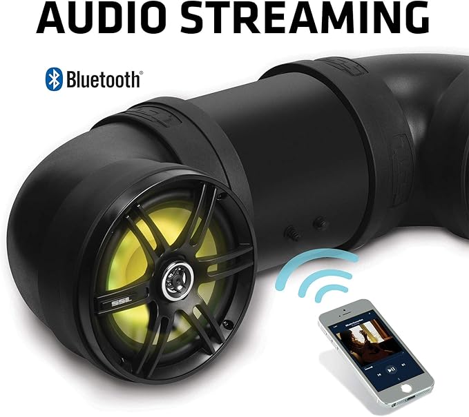 Soundstorm BTB8L 8 Inch 700W Bluetooth Amplified Marine Powersports UTV ATV Tube Speaker System with LED Lights, Black