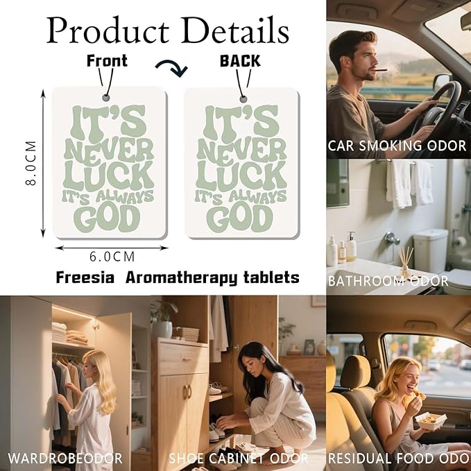 Christian Scripture Car Air Freshener 4Pcs, Inspirational Bible Quotes Hanging Scents,Light Green Bible Quote Gift Air Freshener Hanging in Car Wardrobe Drawer or Book.