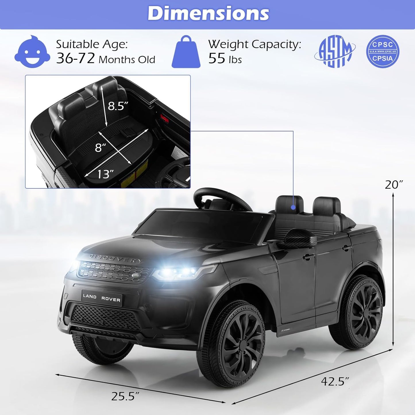 Costzon 12V Kids Ride On Car, Licensed Land Rover Electric Vehicle w/Remote Control, Lockable Doors, Slow Start System, LED Lights & Speed Switch Sound, Music & Horn, MP3 & USB (Black)