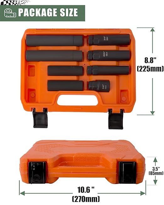 Spline Lug Nut Socket Set 8-Piece for Easy Removal of 5, 6, 7, 12-Spline, Hex and Spike Lug Nuts on Aftermarket Wheels, CR-V Steel