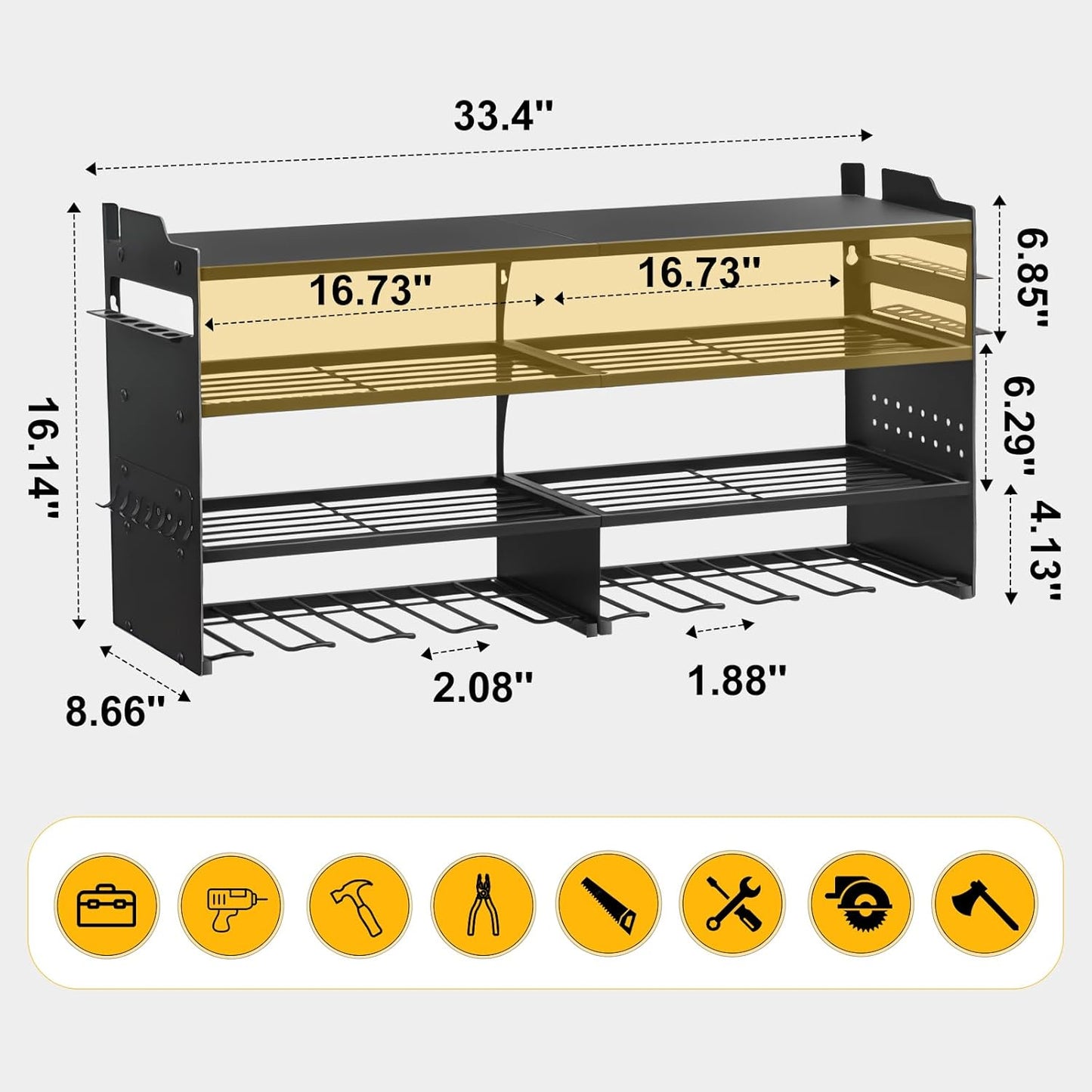 oviitech Power Tool Organizer Wall Mount, 8 Drill Holder Wall Mount Loads 400lbs, 4 Layer Heavy Duty Metal Power Tool Storage, Black, Utility Rack for Garage Workshop, Gifts for Men