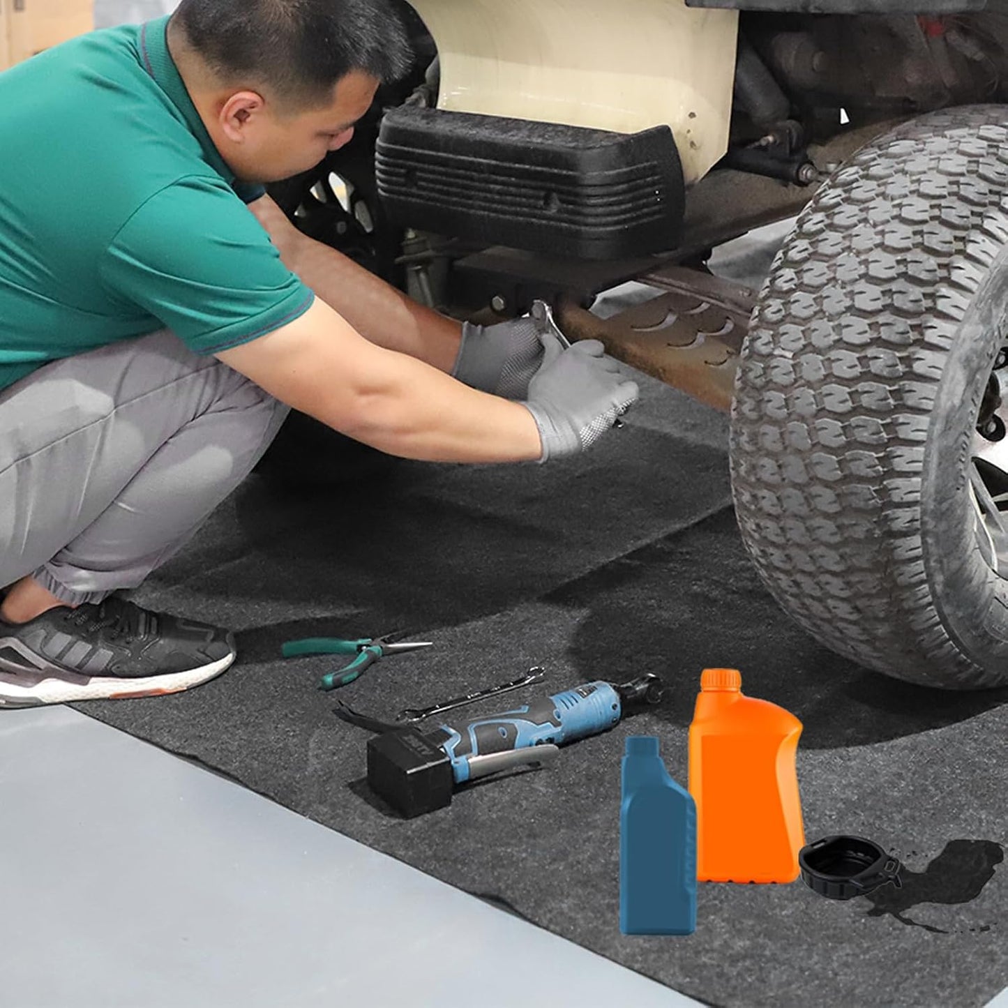 Roykaw Golf Cart Parking Mat Garage Floor Mat Compatible with EZGO, Club Car, Yamaha, ATV, UTV and Small Utility Vehicles, Slide-Resistant, Petroleum Pollution Protection - 9.18 ft. x 4.92 ft.