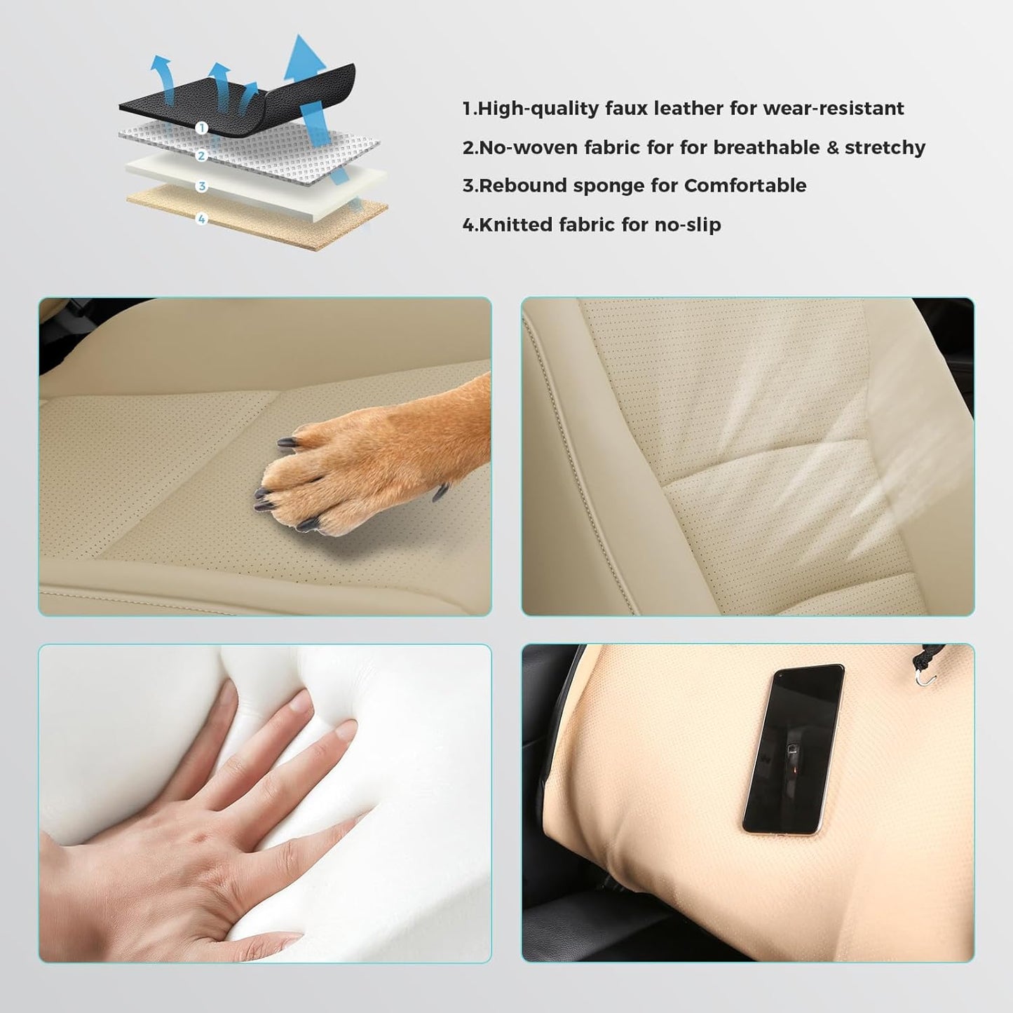 Custom for Honda Pilot Seat Covers, Car Seat Protectors Full Set for Pilot LX EX 2016 2017 2018 2019 2020 2021 2022-8 Seats, Faux Leather Full Coverage Waterproof, Beige