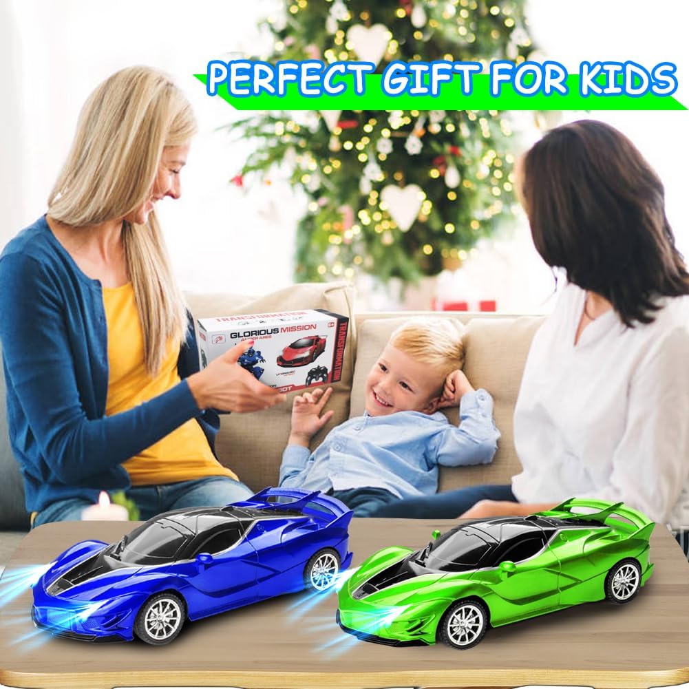 RC Cars - Remote Control Car for Kids, 2.4GHz Sport Racing Hobby Electric High Speed Drift Model Vehicle with Led Headlight and 2 Controller Rechargeable,Toys Car for Boys Age 4-7 8-12(Green)