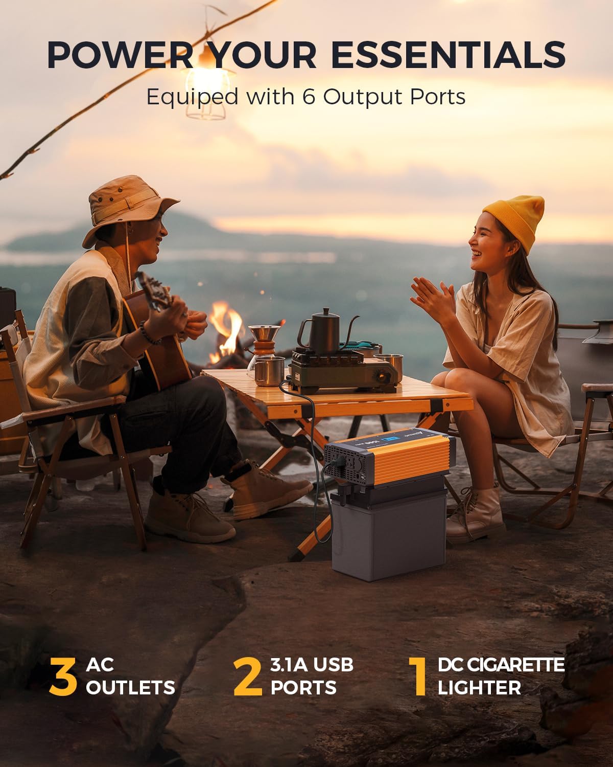 Ampeak 1500W Power Inverter 6.2A Dual USB Ports 3AC Outlets Inverter DC 12V to AC 110V Cigarette Lighter Port 17 Protections for Outdoor Activities, Emergency, RV