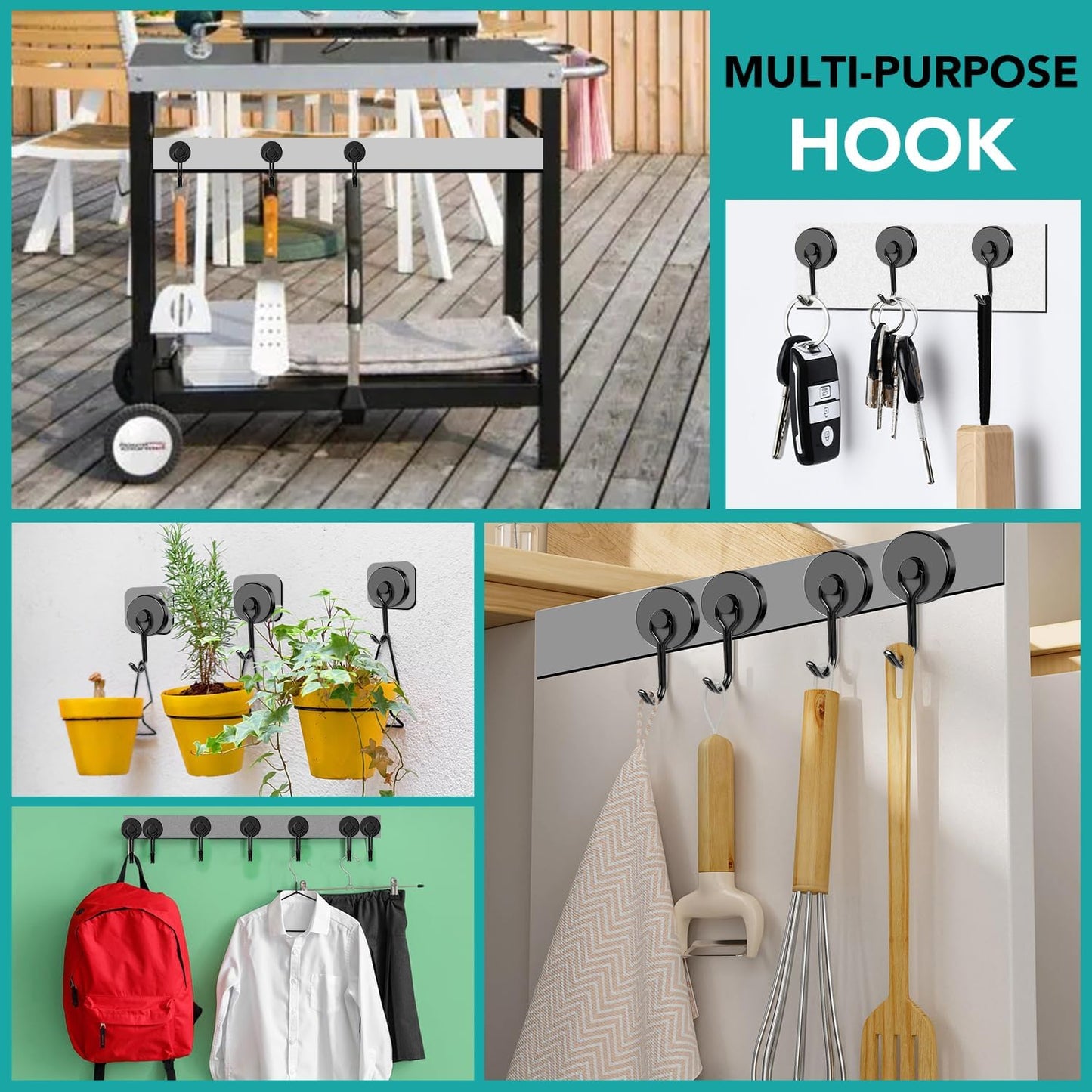 DIYMAG Black Magnetic Hooks,110LBS Strong Magnetics Heavy Duty, Magnet Hook with Metal Hanger for Hanging Refrigerator Home Kitchen Office, 4Pack