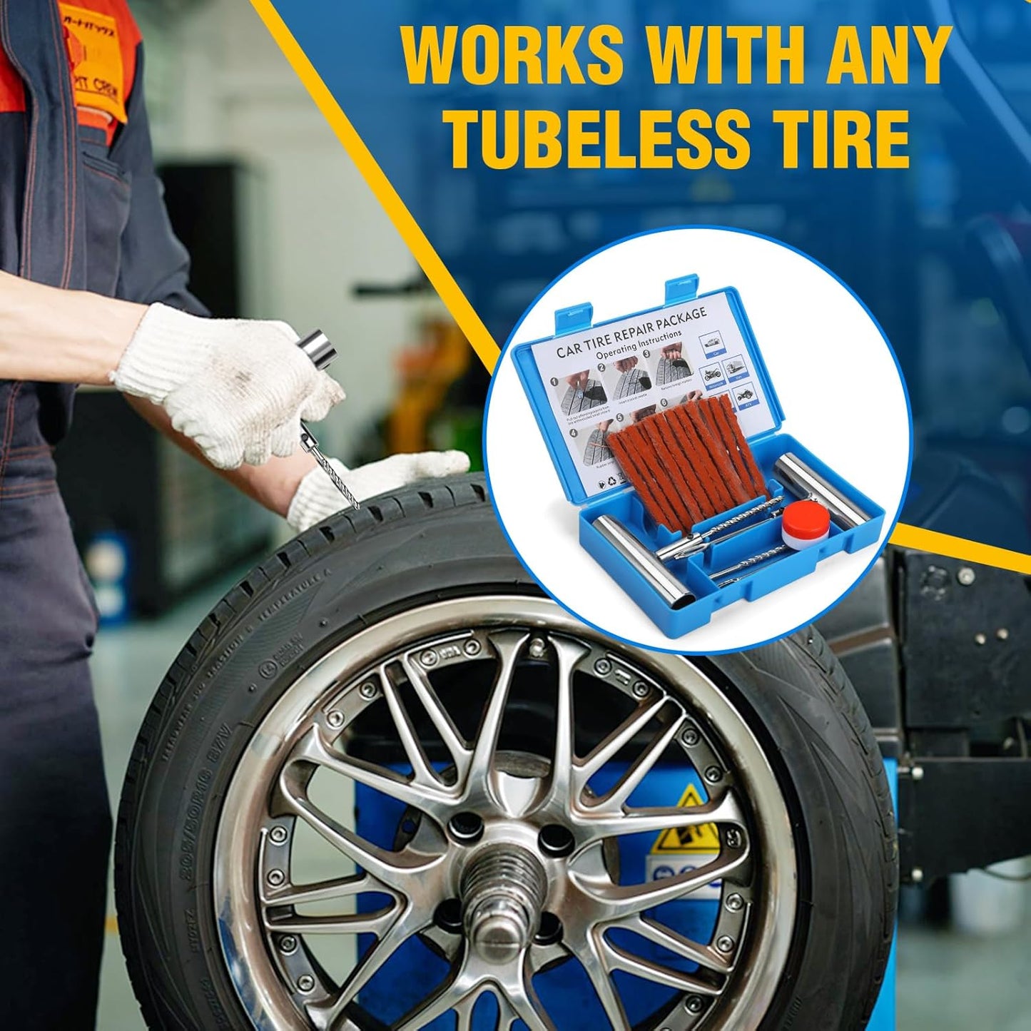 BETOOLL Universal Tire Repair Kit, Heavy Duty 22 Pcs Emergency Tire Plug Kit, for car Motorcycle, Truck, ARB,ATV, Tractor, RV, SUV, Trailer