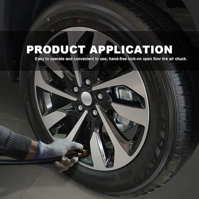 1/4" Brass tire inflator Lock on air Chuck,Mini air Compressor Portable tire inflator tire Chuck Hose end with Barb Connector for Hose repair-2Pack