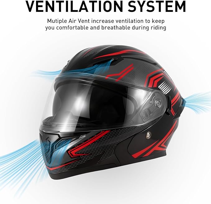 Spark Adult Flip-Up Motorcycle Helmets - DOT Certified Full Face Helmet with Dual Visor & Quick-Release Buckle, Lightweight ABS for Commuting and Touring