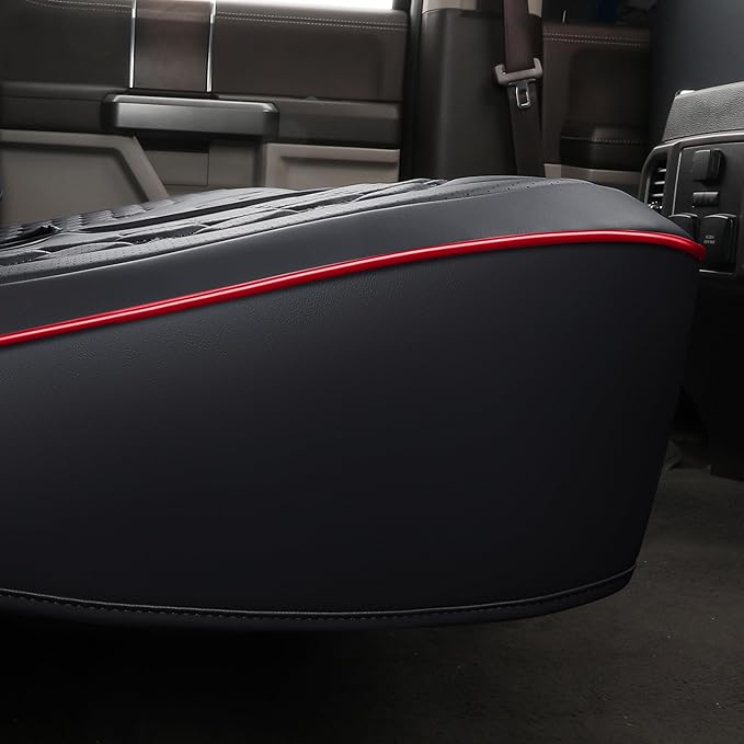 Huidasource F150 Rear Seat Covers, Split Back Leather Seat Cushion Cover Fit for 2015-2025 Ford F150 SuperCrew & 2017-2025 F250 F350 F450 Super Duty Crew Cab Pickup Truck (Back Row/Black&Red)
