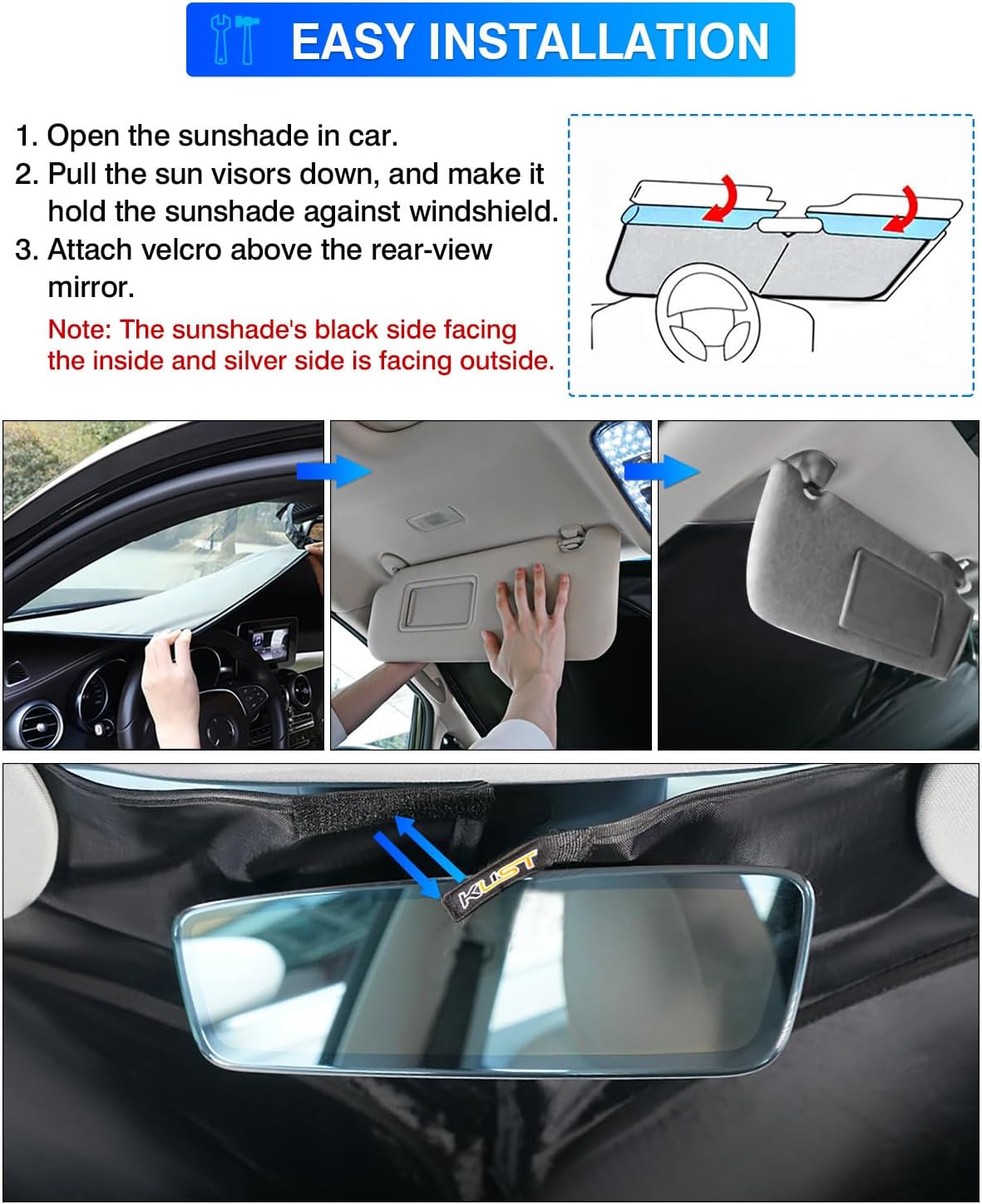 KUST Windshield Sun Shade for Ford E-Transit 2022 2023 2024 2025 2026 Window Shade Sun Visor Cover Foldable Blocks UV Rays Keep Car Cooler