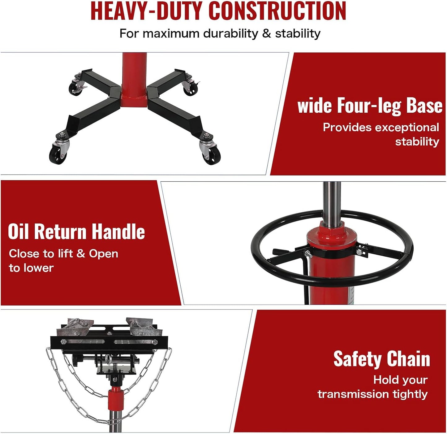 Hydraulic Transmission Jack 1100 Lbs (1/2 Ton) Capacity 33.8"-72.8" Lifting Height 2 Stage Hydraulic Telescoping Jack, Trans Jack Stand Heavy Duty with Foot Pedal and 360° Swivel Wheel, Red