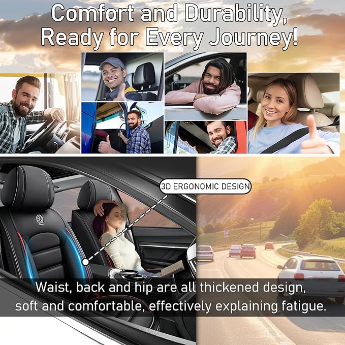 Car Seat Covers Fit for Toyota Highlander 2000-2025 | 7 Seat Car Seat Cover | No-Slip Waterproof Breathable Faux Leather Automotive Seat Covers Auto Interior Covers Black Red,Full Set