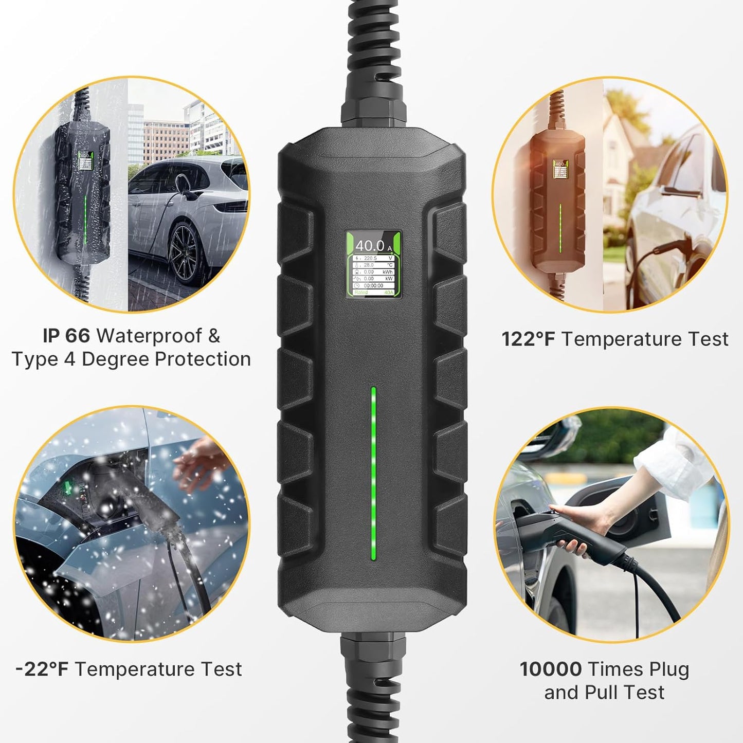 Level 2 EV Charger ETL Certified, 30A 7.2KW Home Charging Station, Plug-in NEMA 10-30, Portable EV Charger with 25FT Cable for SAE J1772 Cars