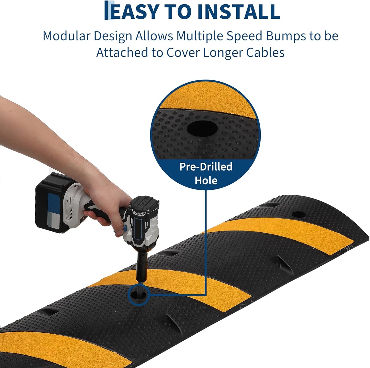 4 PCS 6FT Speed Bumps Wite End for Road, Heavy-Duty 25,000 lbs Capacity Traffic Rubber Speed Humps with 2 Channel Floor Cord Cover for Asphalt Concrete Gravel Driveway Road (4)