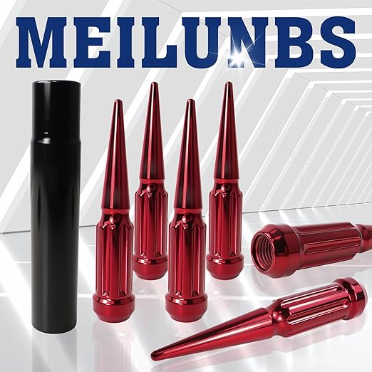 9/16-18 Spiked Lug Nuts, 3/4" Hex Closed End Nut with 1 Socket Key, Wheel Spiked Lug Nuts for Dodge Ram 1500 2500 3500, Ford F250 F350, Fit for Aftermarket Wheel (32Pcs,Red)