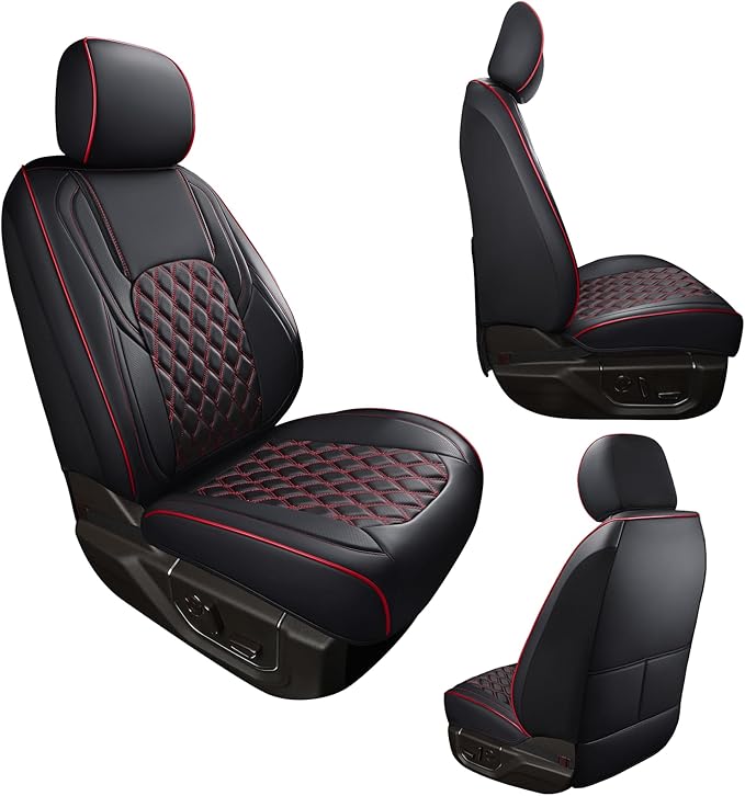 Huidasource Custom Fit Ford F150 Seat Covers Waterproof Fit for 2015-2025 F150 SuperCrew & 2017-2025 F250 F350 F450 Super Duty Crew Cab Pickup XL XLT Lariat King Ranch Platinum(Front Pair/Black&Red)
