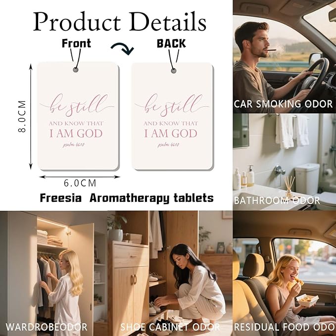 Christian Scripture Car Air Freshener 4Pcs, Inspirational Bible Quotes Hanging Scents,Pink Bible Quote Gift Air Freshener Hanging in Car Wardrobe Drawer or Book.
