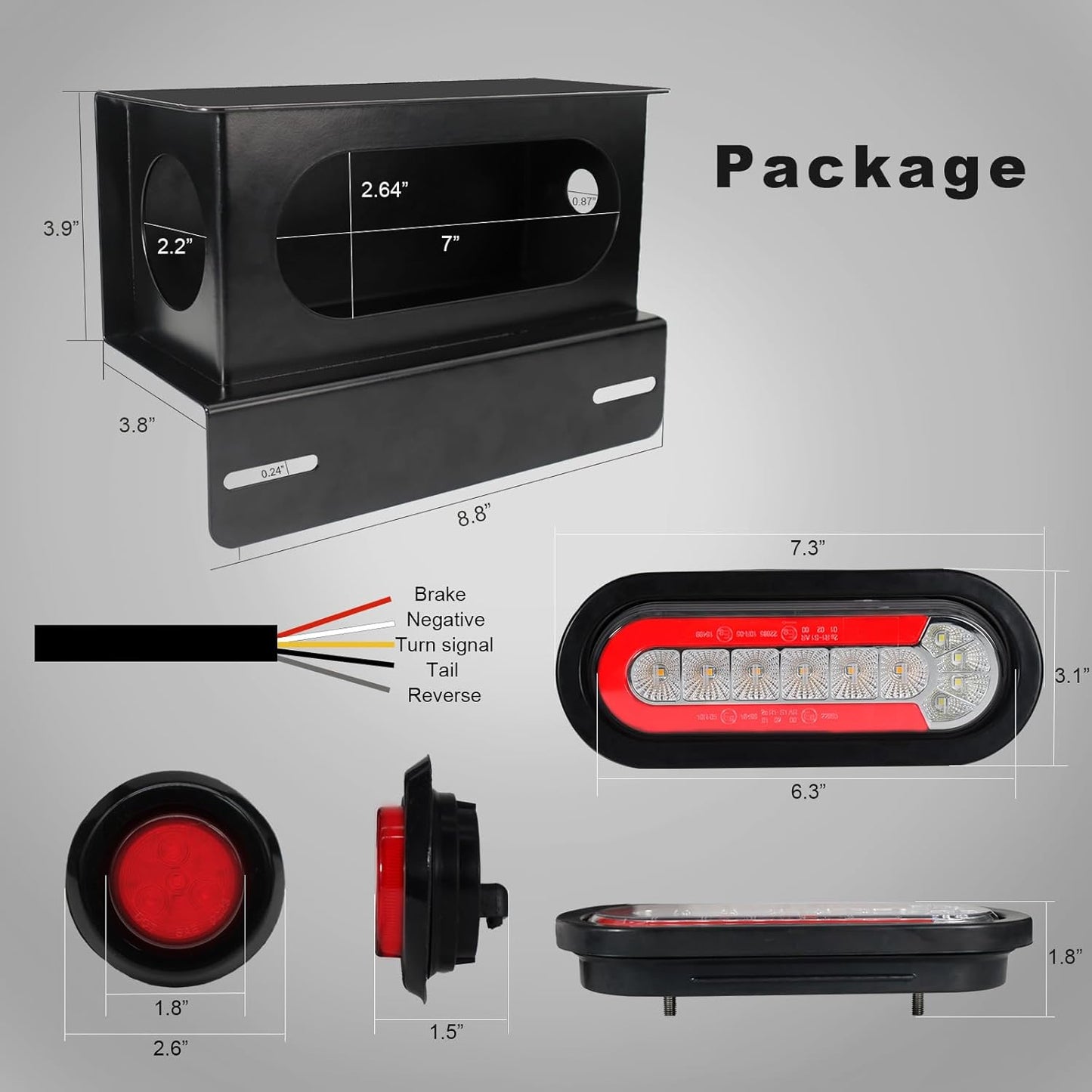 Agrieyes Sequential Turn Signal Trailer Lights, Oval LED Trailer Light with Box, Boat Trailer Lights Kit with Brake, Tail, Turning Signal, Reverse Light, DOT Compliant