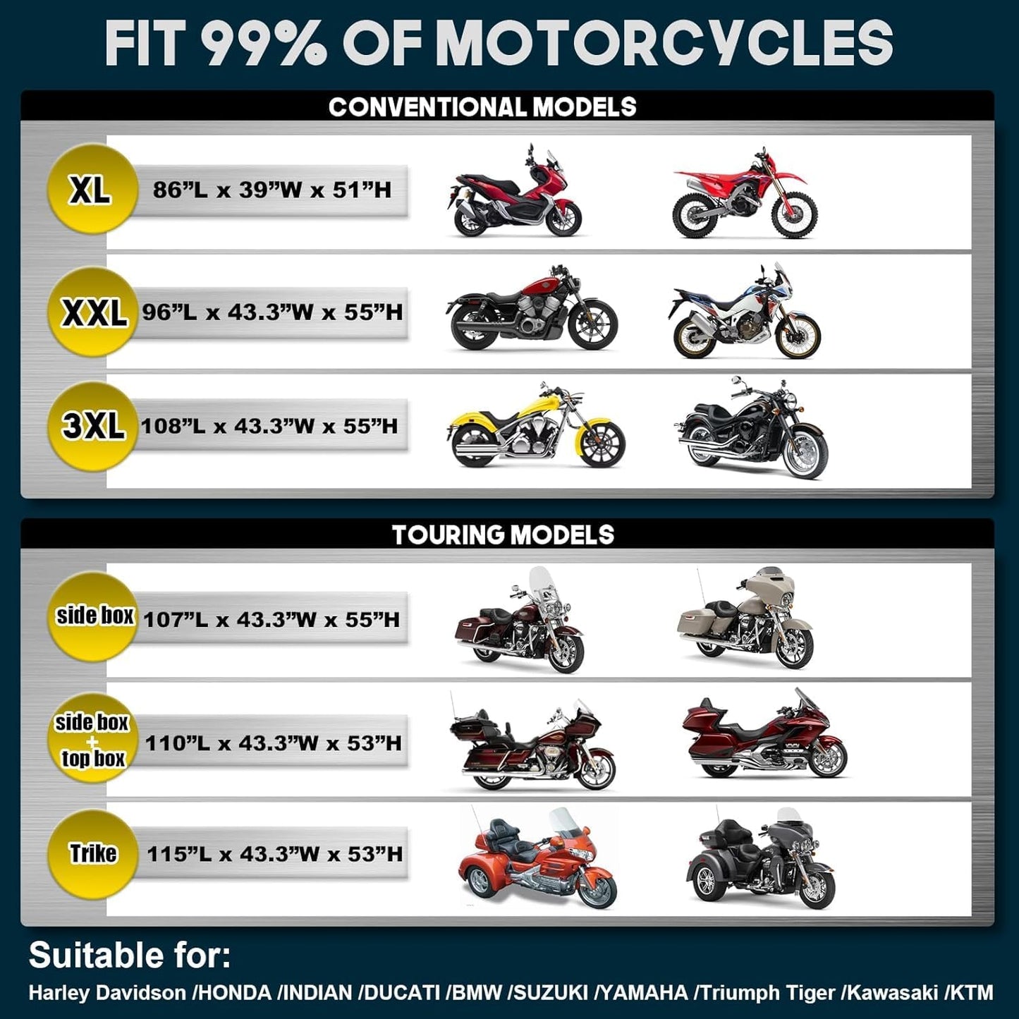 Rosefray Motorcycle Cover 600D Waterproof for Touring Models Harley Davidson Nightster,Sportster, Fat Boy Indoor & Outdoor Storage Gray