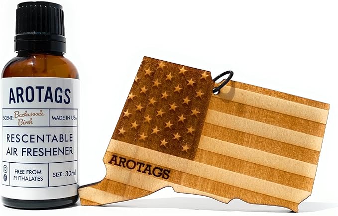 Arotags Car Air Freshener - Reusable Wood Diffuser - Hanging Odor Eliminator - Connecticut Patriot - Balsam & Cedar Scent