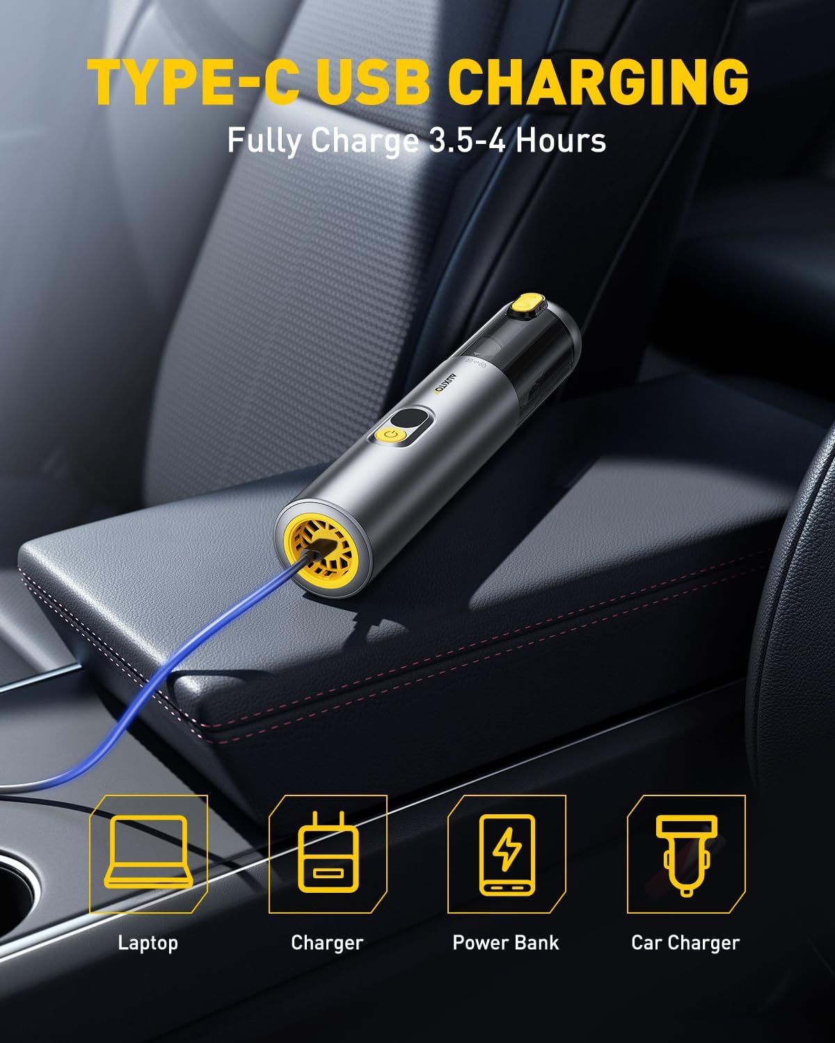 AUXITO Car Vacuum Cleaner - Portable Handheld Vacuum Cleaner 14000Pa Suction Power, Blow & Suction 2 in 1 Mini Vacuum Cleaner Hand Held Vacuum for Car, Home, Pet, Office (Silver)