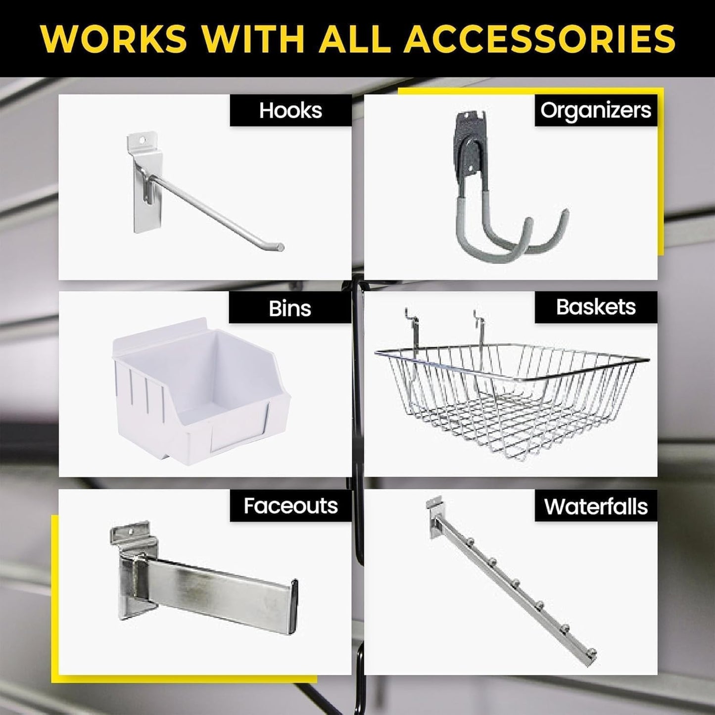 Slatwall Panel Garage Wall Organizer: Heavy Duty Wall Mounted PVC Wall Rack, Interlocking Slat Wall Paneling for Garage Wall Storage, Slatwall Board, Slatwall Shelves System -Black (8’H x 4’W)