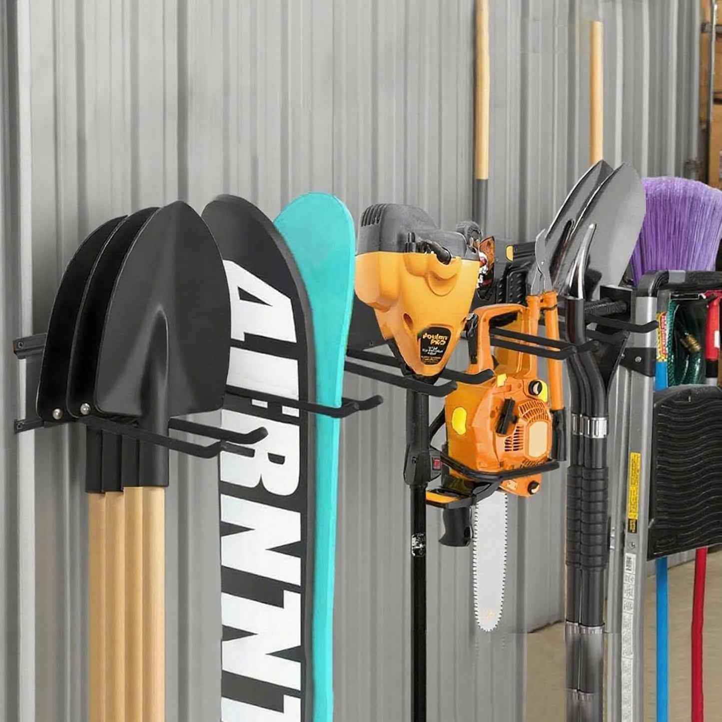 Garage Tool Organizer Wall Mount 48in- 6 Heavy Duty Hooks,360lbs Capacity, Garage Organization & Storage Rack for Broom, Rake & Snow Equipment - Tool Organizer & Men’s Gift Choice