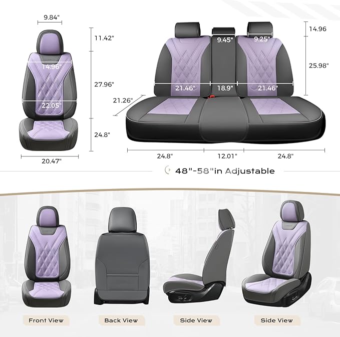 Coverado Car Seat Covers, Front Covers for Cars, Car Seat Cover Front Seats, Automotive Seat Cover, Waterproof, Leather Car Seat Cushion, Universal Interior Seat Protectors for Most Cars Gray-Pruple